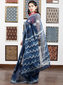 Indigo White Hand Block Printed Kota Doria Saree in Natural Colors - S031703092