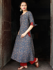 Indigo Maroon Hand Block Printed Cotton Long Ajrakh Kurta With Pockets - K158F1768