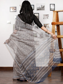 Kashish Ivory Blue Hand Block Printed Kota Doria Saree in Natural Colors - S031702856