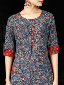 Indigo Maroon Hand Block Printed Cotton Long Ajrakh Kurta With Pockets - K158F1768