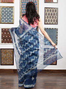 Indigo White Hand Block Printed Kota Doria Saree in Natural Colors - S031703092