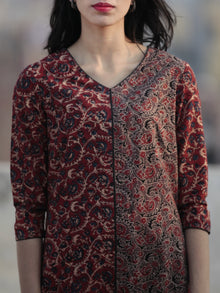 Marron Light Brown  Black Indigo Hand Printed Ajrakh Kurta - K56F1190