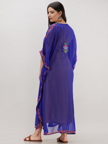 Royal Blue Multicolor Aari Embroidered Kashmere Free Size Georgette Kaftan  - K12K007