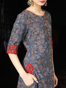 Indigo Maroon Hand Block Printed Cotton Long Ajrakh Kurta With Pockets - K158F1768