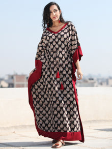 Black Maroon OffWhite Hand Block Printed Kaftan - K127F997
