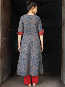 Indigo Maroon Hand Block Printed Cotton Long Ajrakh Kurta With Pockets - K158F1768