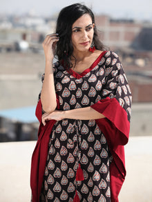 Black Maroon OffWhite Hand Block Printed Kaftan - K127F997