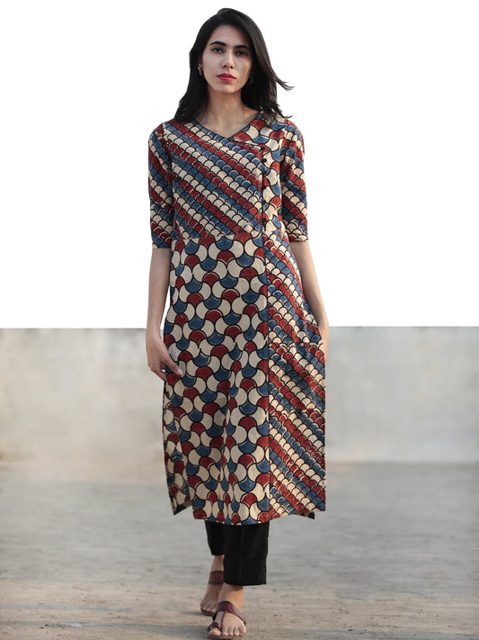 Ivory Red Indigo Hand Printed Ajrakh Kurta - K57F1160