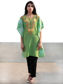 Green Yellow Aari Embroidered Short Kashmere Kaftan  - K11K025