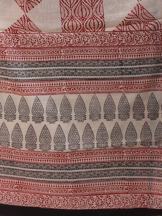 Off White Black Red Bagh Hand Block Printed Cotton Suit-Salwar Fabric With Cotton Dupatta (Set of 3) - SU01HB416