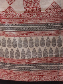 Off White Black Red Bagh Hand Block Printed Cotton Suit-Salwar Fabric With Cotton Dupatta (Set of 3) - SU01HB416