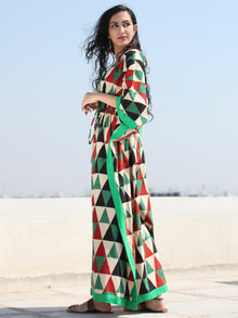 Green Black Red Beige Hand Block Printed Kaftan - K128F1011