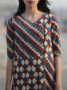 Ivory Red Indigo Hand Printed Ajrakh Kurta - K57F1160