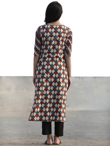 Ivory Red Indigo Hand Printed Ajrakh Kurta - K57F1160
