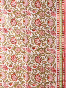 White Pink Olive Green Hand Block Printed Cotton Suit-Salwar Fabric With Cotton Dupatta (Set of 3) - SU01HB433