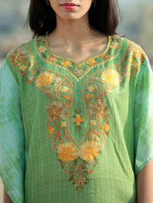 Green Yellow Aari Embroidered Short Kashmere Kaftan  - K11K025