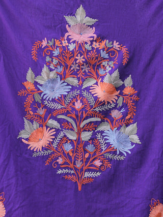 Purple Coral Pink Peach Aari Embroidered Kashmere Free Size Kaftan in Crushed Cotton - K11K062