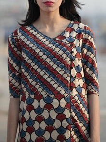 Ivory Red Indigo Hand Printed Ajrakh Kurta - K57F1160