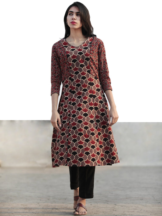 Light Brown Black Red Hand Printed Ajrakh Kurta With Kali - K58F1157