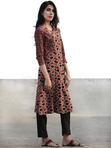 Light Brown Black Red Hand Printed Ajrakh Kurta With Kali - K58F1157