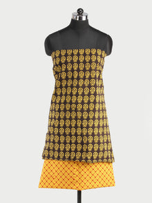Black Yellow Rust Bagh Hand Block Printed Cotton Suit-Salwar Fabric With Cotton Dupatta (Set of 3) - SU01HB415