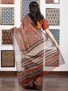 Brick Red Beige Black Hand Block Printed Kota Doria Saree in Natural Colors - S031703094