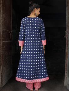 Indigo White Pink Hand Woven Double Ikat Kurta & Pants - Set of 2 - SS01F1225