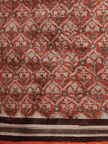 Brick Red Beige Black Hand Block Printed Kota Doria Saree in Natural Colors - S031703094