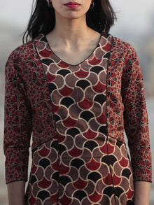 Light Brown Black Red Hand Printed Ajrakh Kurta With Kali - K58F1157