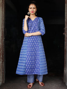 Blue Grey Silk Cotton Ikat Kurta & Pants (Set of 2)- SS01F1413