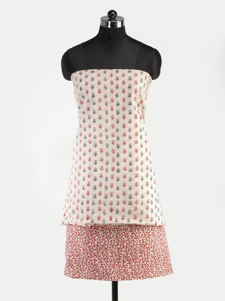 Off White Black Red Bagh Hand Block Printed Cotton Suit-Salwar Fabric With Cotton Dupatta (Set of 3) - SU01HB417