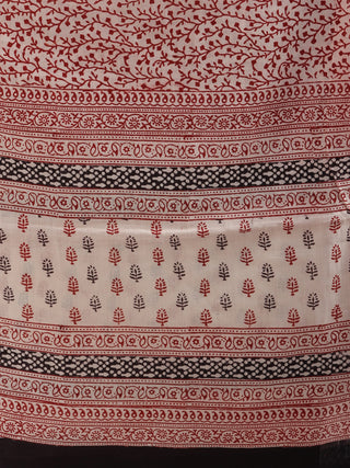 Off White Black Red Bagh Hand Block Printed Cotton Suit-Salwar Fabric With Cotton Dupatta (Set of 3) - SU01HB417