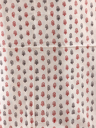 Off White Black Red Bagh Hand Block Printed Cotton Suit-Salwar Fabric With Cotton Dupatta (Set of 3) - SU01HB417