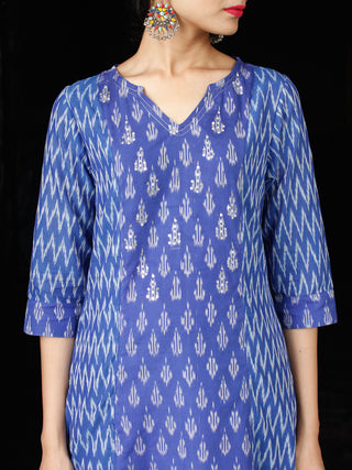 Blue Grey Silk Cotton Ikat Kurta & Pants (Set of 2)- SS01F1413