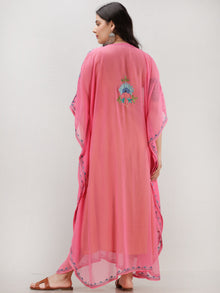 Pink Multicolor Aari Embroidered Kashmere Free Size Georgette Kaftan  - K12K010