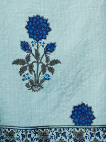 Sky Blue Coral Cotton Block Printed Suit With Kantha Work - Set of 3 - SS01F014