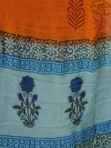 Sky Blue Coral Cotton Block Printed Suit With Kantha Work - Set of 3 - SS01F014
