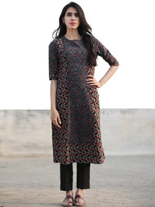 Indigo Maroon Black Ajrakh Hand Block Printed Kurta - K31F1191