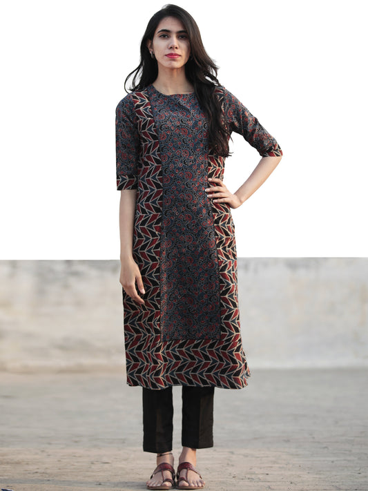 Indigo Maroon Black Ajrakh Hand Block Printed Kurta - K31F1191
