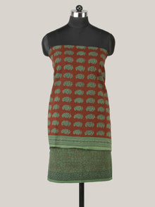 Maroon Hunter Green Bagh Hand Block Printed Cotton Suit-Salwar Fabric With Chiffon Dupatta (Set of 3) - SU01HB409