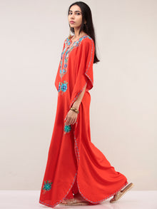Tomato Red Aari Embroidered Kashmere Free Size Kaftan  - K12K030