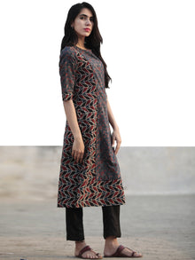 Indigo Maroon Black Ajrakh Hand Block Printed Kurta - K31F1191