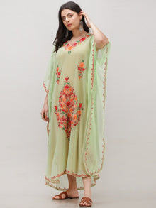 Light Green Multicolor Aari Embroidered Kashmere Free Size Georgette Kaftan  - K12K011