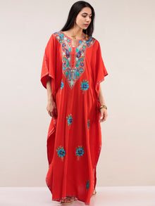 Tomato Red Aari Embroidered Kashmere Free Size Kaftan  - K12K030