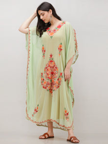 Light Green Multicolor Aari Embroidered Kashmere Free Size Georgette Kaftan  - K12K011