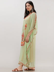 Light Green Multicolor Aari Embroidered Kashmere Free Size Georgette Kaftan  - K12K011