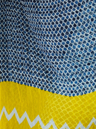 Indigo Yellow White Cotton Block Printed Suit - Set of 3 - SS01F015