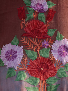 Brown Red Lavender Ivory Aari Embroidered Short Kashmere Kaftan  - K11K028