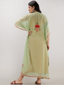 Light Green Multicolor Aari Embroidered Kashmere Free Size Georgette Kaftan  - K12K011