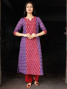 Purple Maroon Ivory Silk Cotton Ikat Kurta & Pants (Set of 2) - SS01F1437